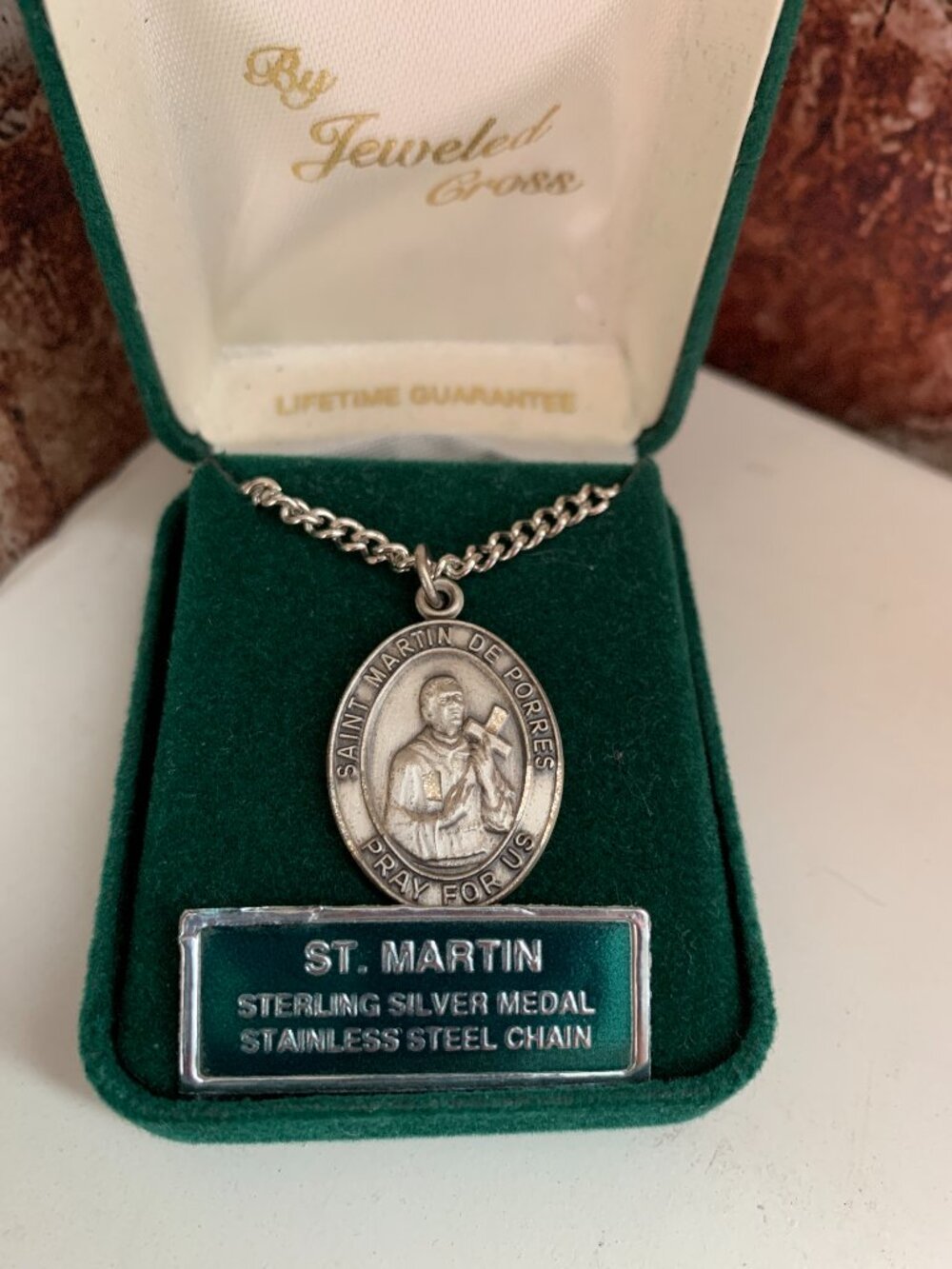 Sterling Silver St. Martin Medal Oval w/ 24" Stainless Steel Chain